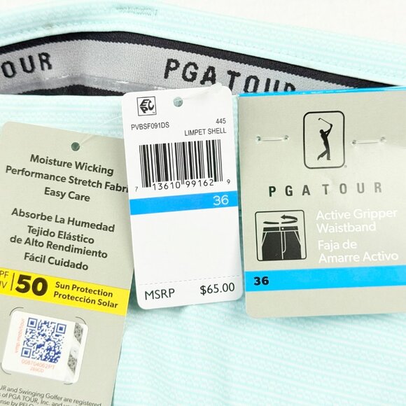PGA Tour Men Active Gripper Waistband UPF 50 Stretch Light Blue Shorts Sz 36 NWT - Picture 5 of 11